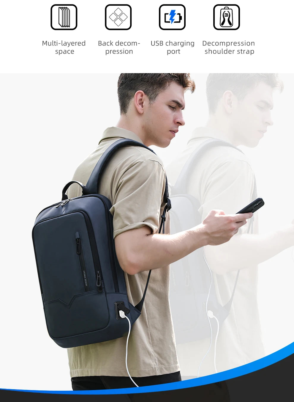 Rucksack – Wasserdichtes Oxford – USB-Laden 15.6 Zoll