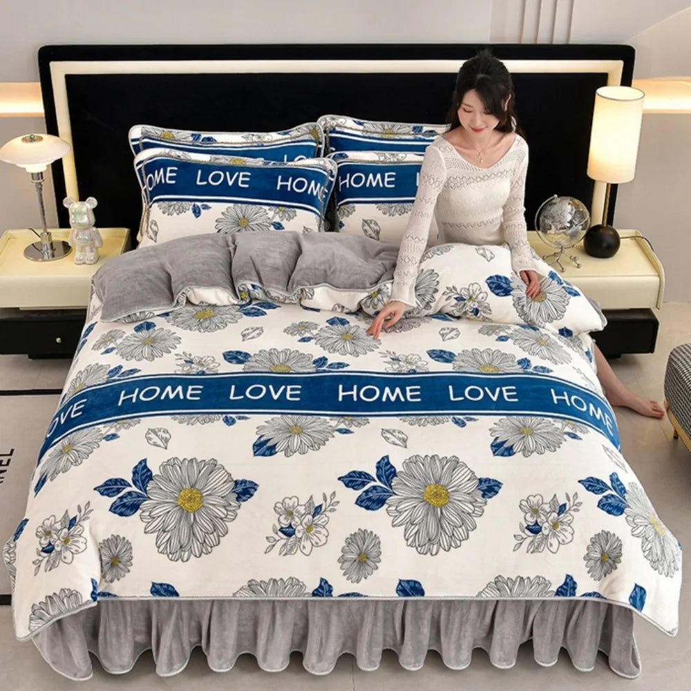 Luxus Fleece Bettwäsche in Champagner Pink, 4 Teile mit Bettlaken, Queen 200x230 cm