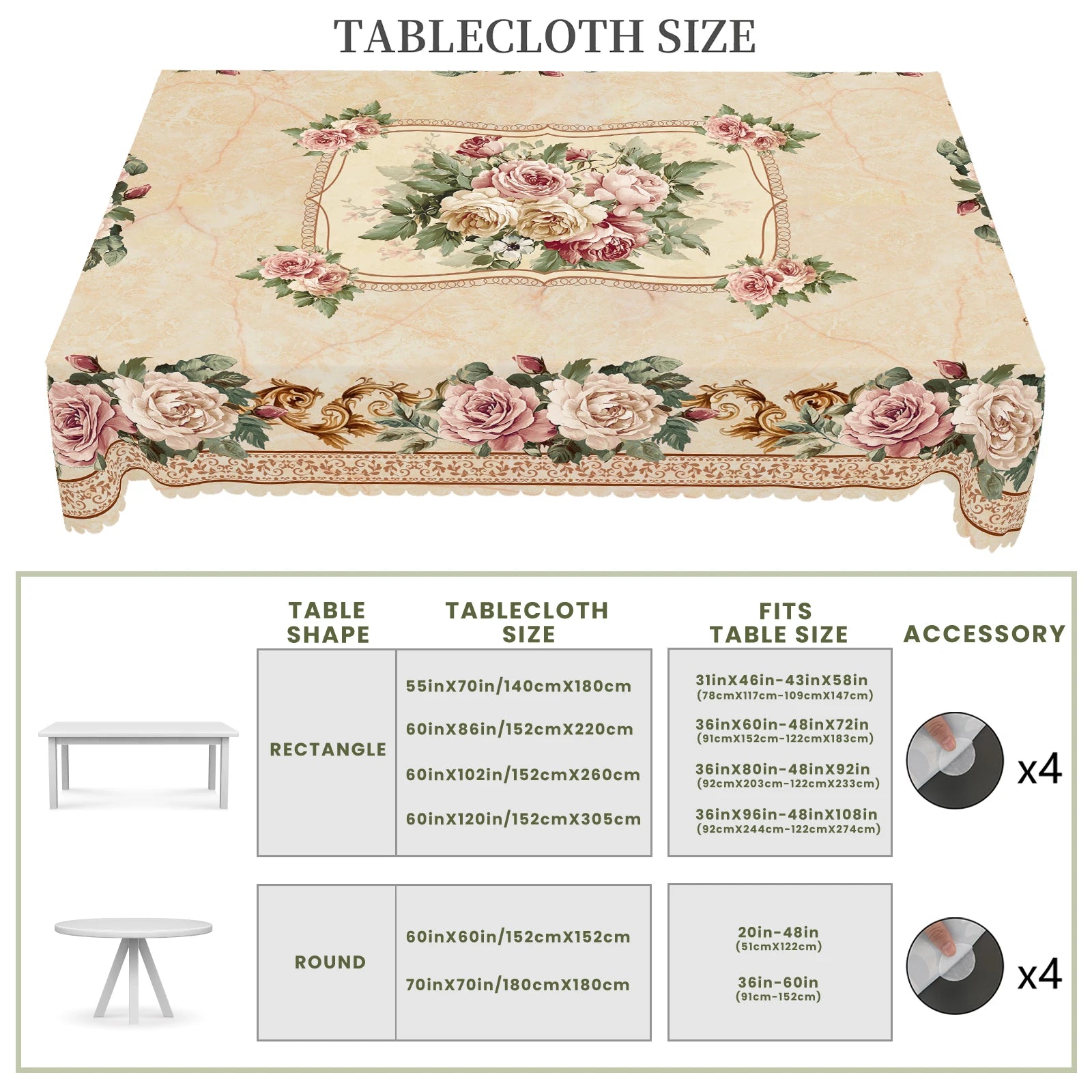 Retro Blumen Tischdecke – Pastoral Polyester – Verschiedene Grössen