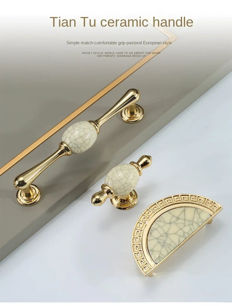 Vintage Türgriffe aus Zinklegierung – Gold, Weiss, Massivholz