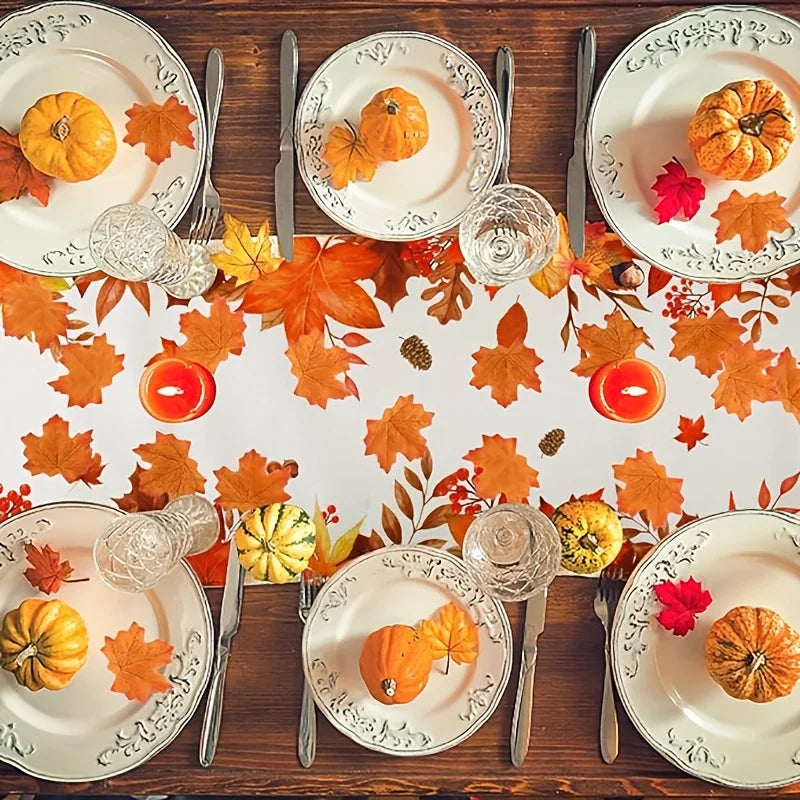 Herbst Tischläufer Leinen – Ahornblatt Design – 150x33cm