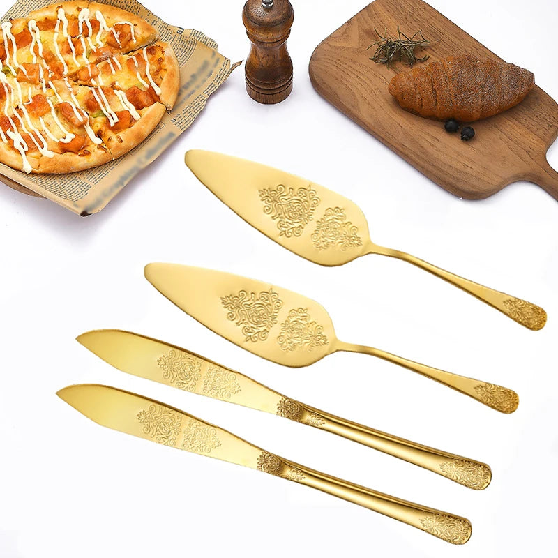 Kuchenspatula-Set – Edelstahl – Blumenmuster