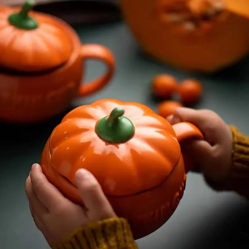 Kürbisbecher – Keramik mit Deckel & Löffel – 300ML, 500ML