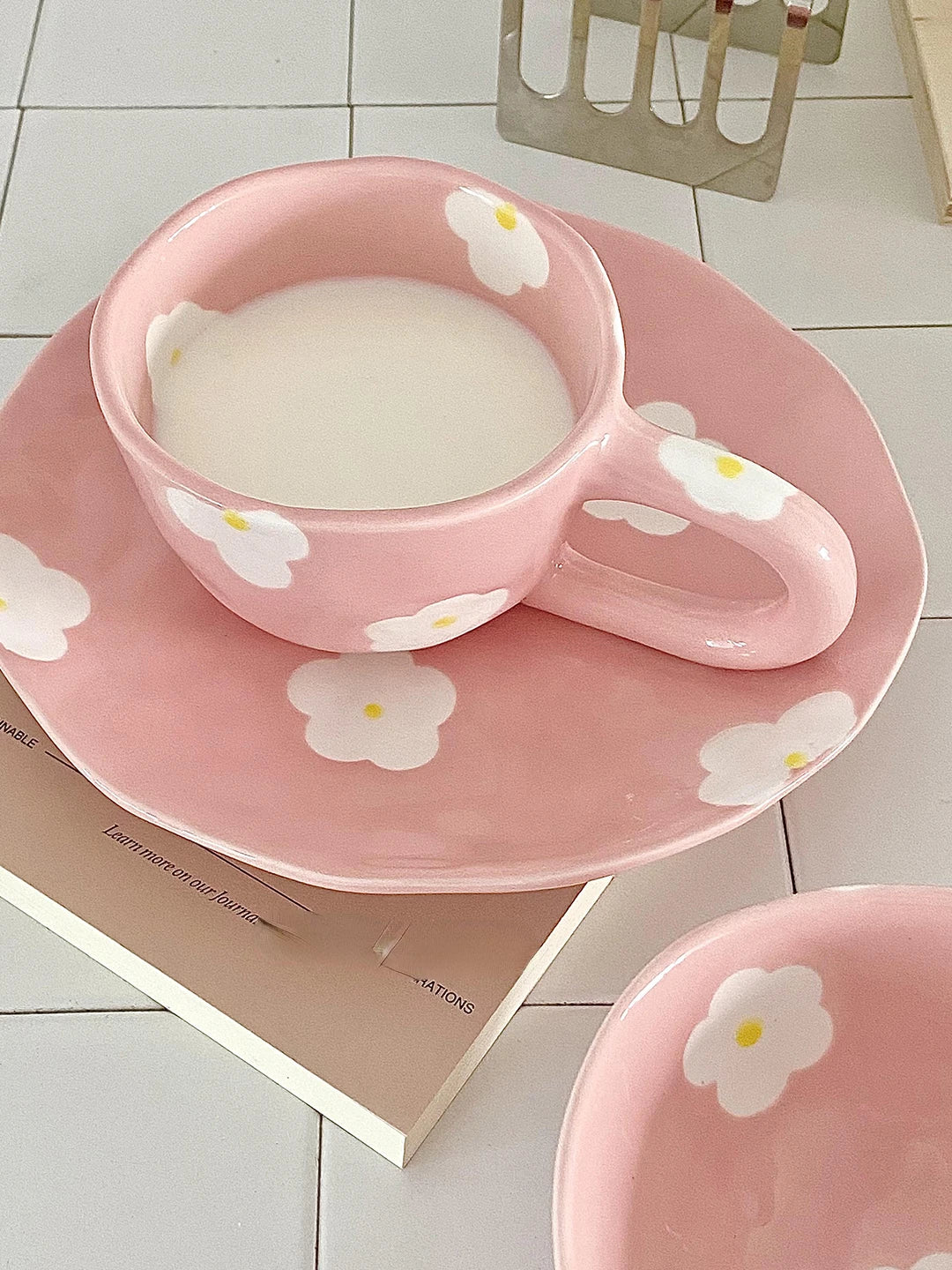 Keramikgeschirrset – Blumendesign – Pink & Blau Varianten