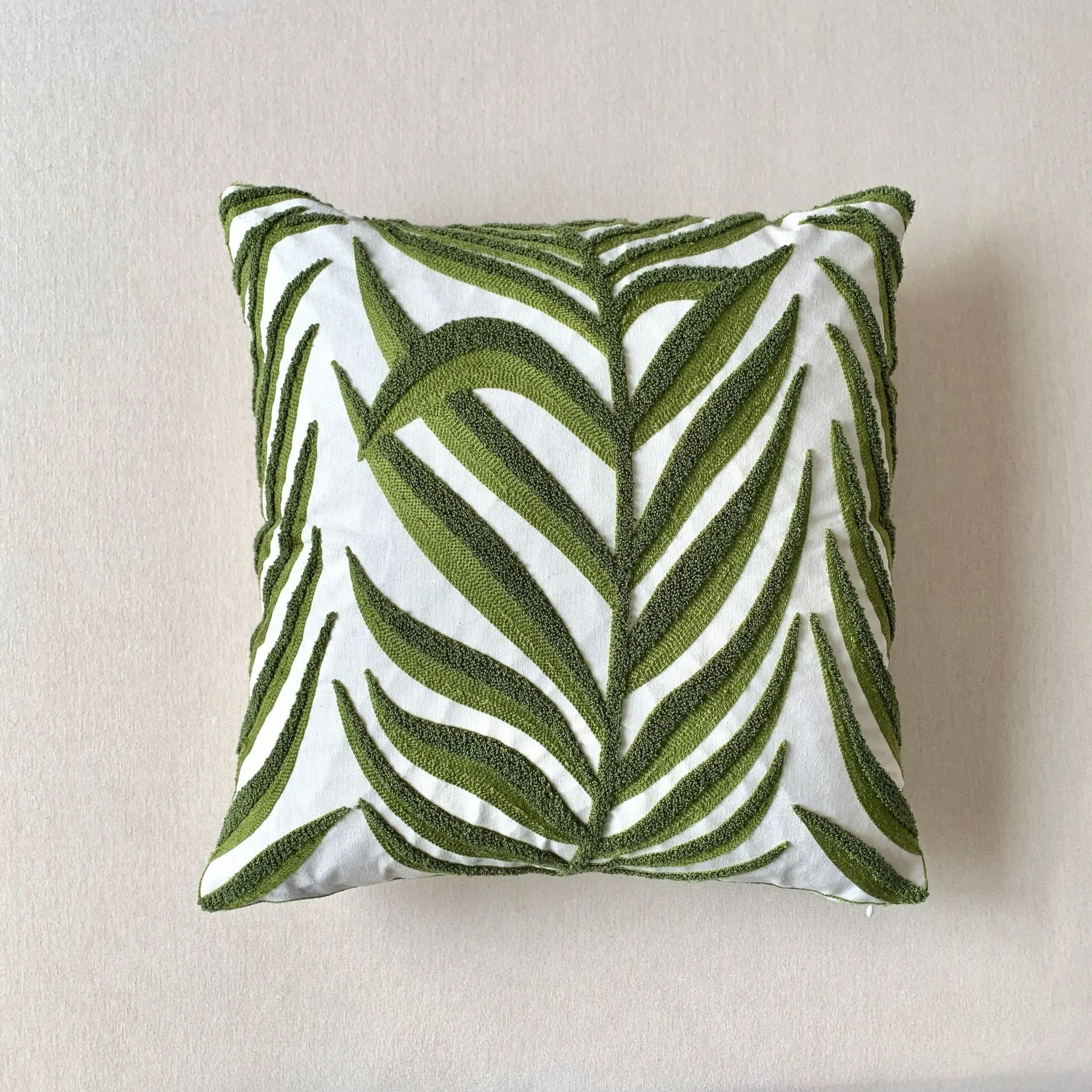Grüne Blatt Stickerei Kissenbezug – Modernes Baumwolle 45x45cm