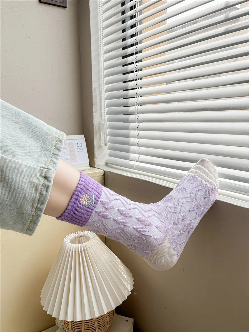 Lange Baumwollsocken – Harajuku-Blumenmuster