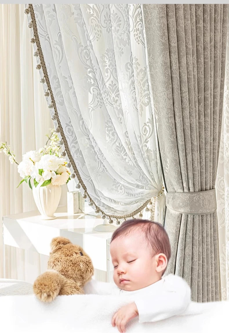 Beige Jacquard Vorhänge – Chenille Design für Villen