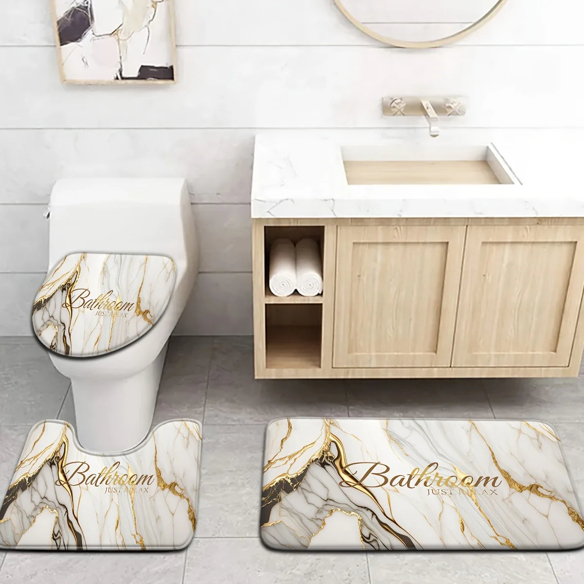 Luxus-Badset – Goldmarmor Design – Rutschfest & Soft