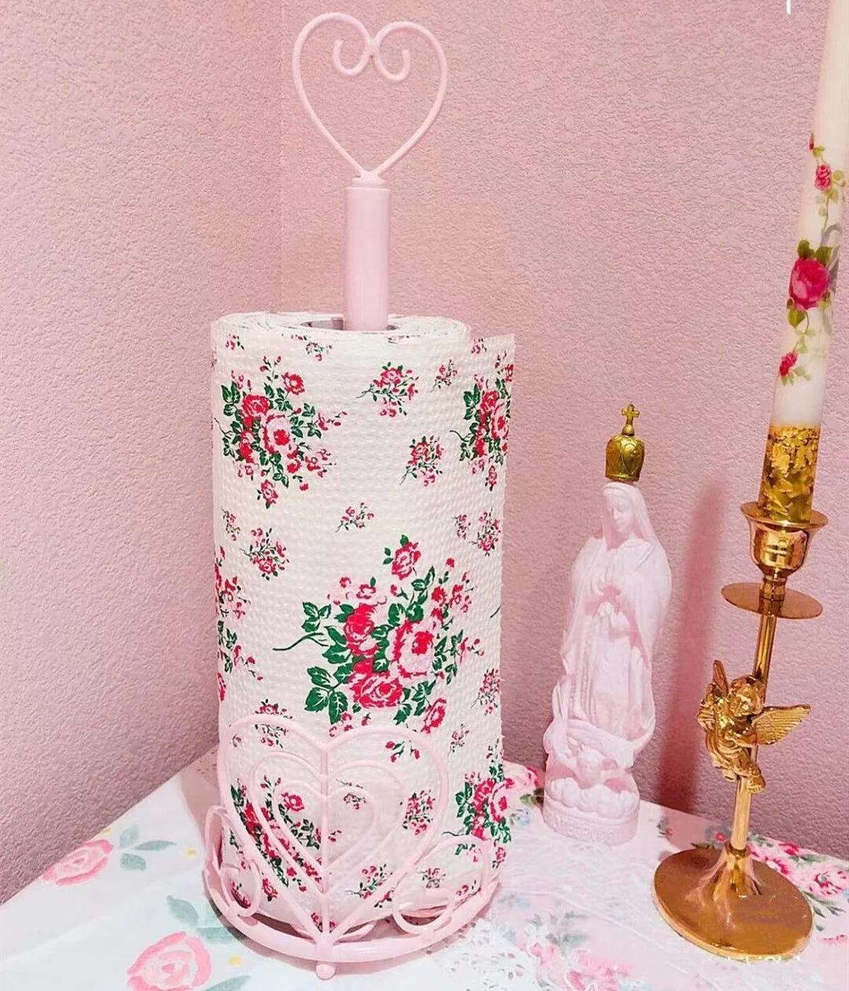 Küchenrollenhalter – Eisen Design – Pink & Weiss