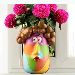 Cartoon Harz Blumentopf – Lockiges Mädchen, 16x22cm