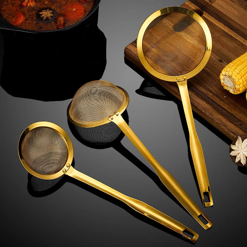 Edelstahl-Skimmer – Goldenes Netz-Design – 5 Grössen