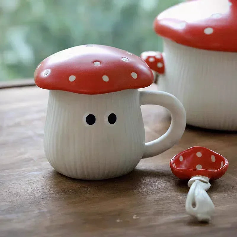 Mushroom Keramiktasse – Cartoon-Design mit Deckel