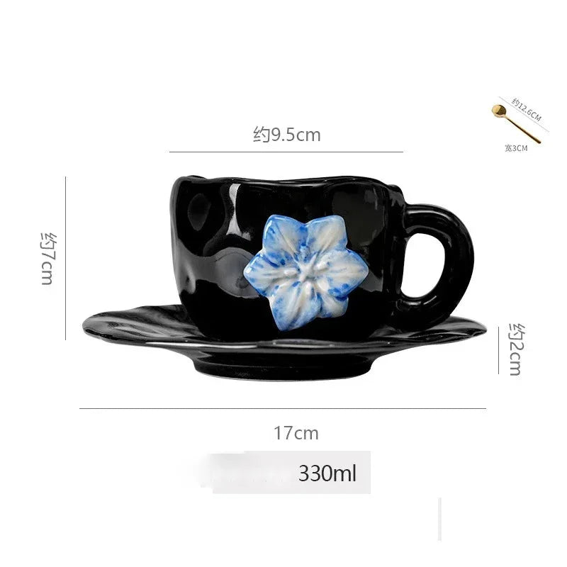 Keramik-Set Tasse Vintage – Reliefblumen