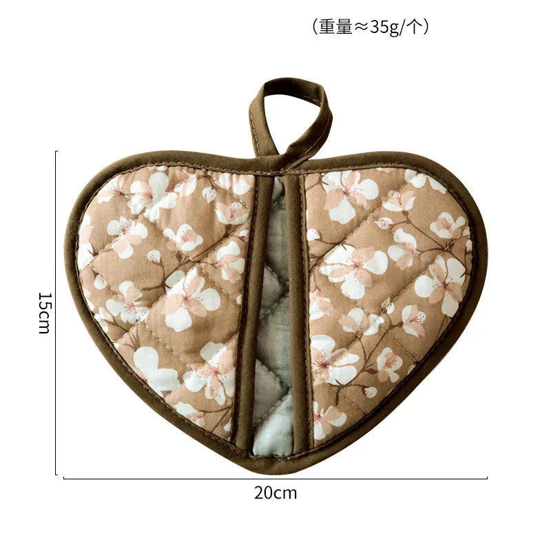 Japanische Blumen-Baumwolle-Ofenhandschuhe – Gedrucktes Herz – 15x19cm