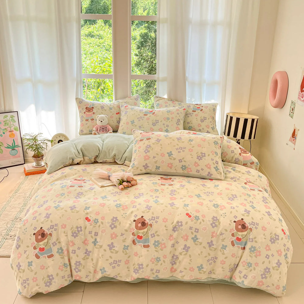 Mehrfarbiger Fleece-Bettbezug aus Polyester im modernen Stil, Grösse 200x230 cm