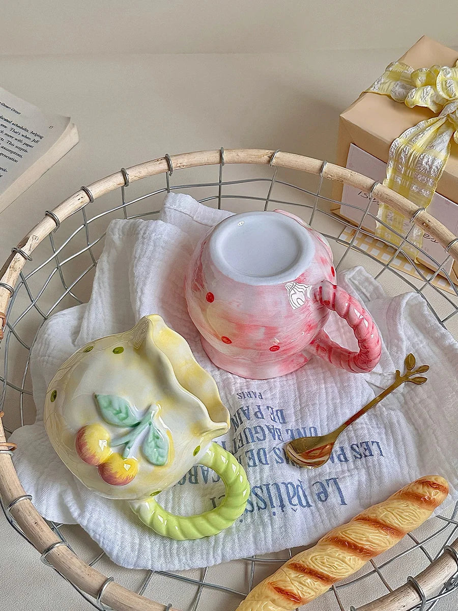 Kirschkeramik Tasse - Retro Töpferware - 8x7.5cm