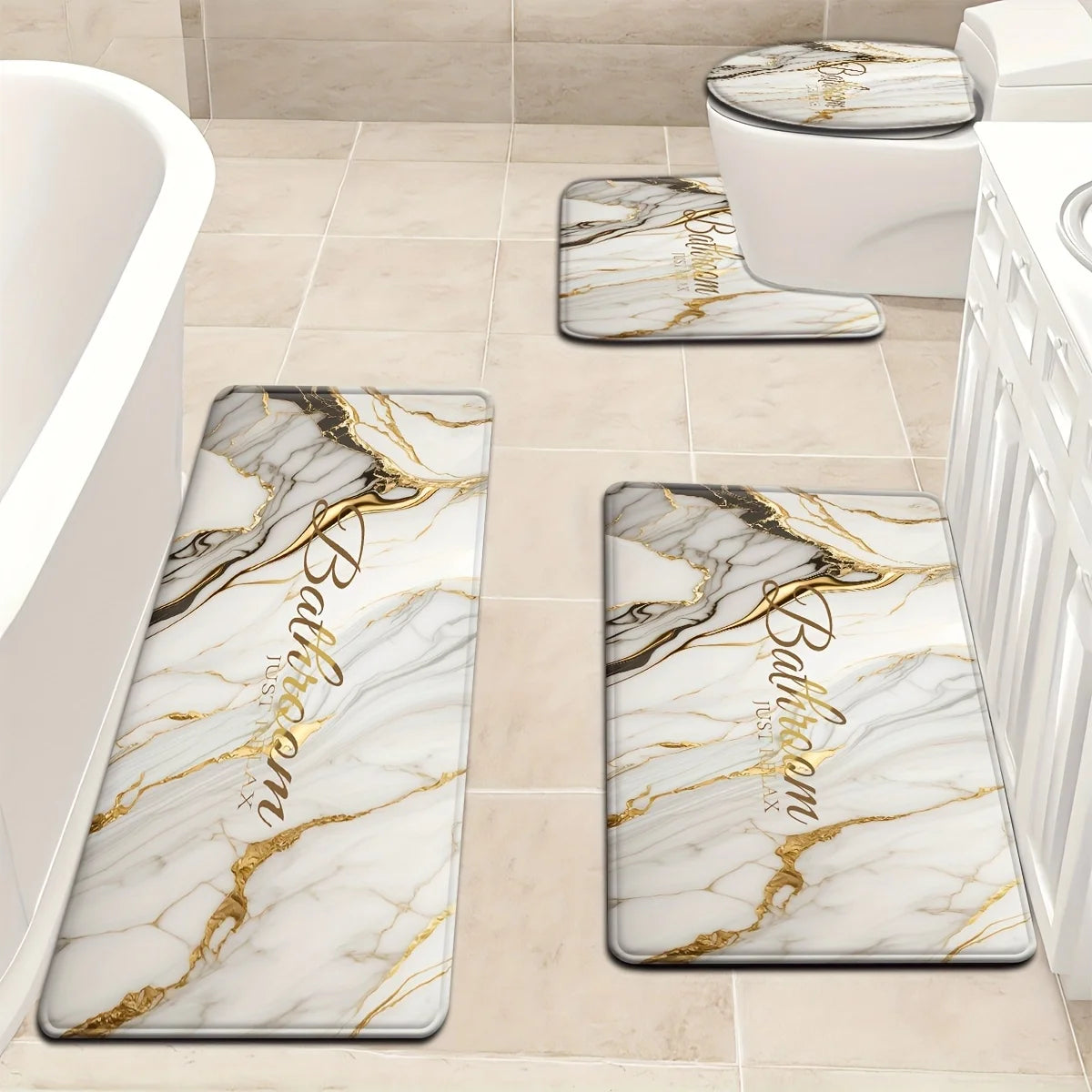 Luxus-Badset – Goldmarmor Design – Rutschfest & Soft