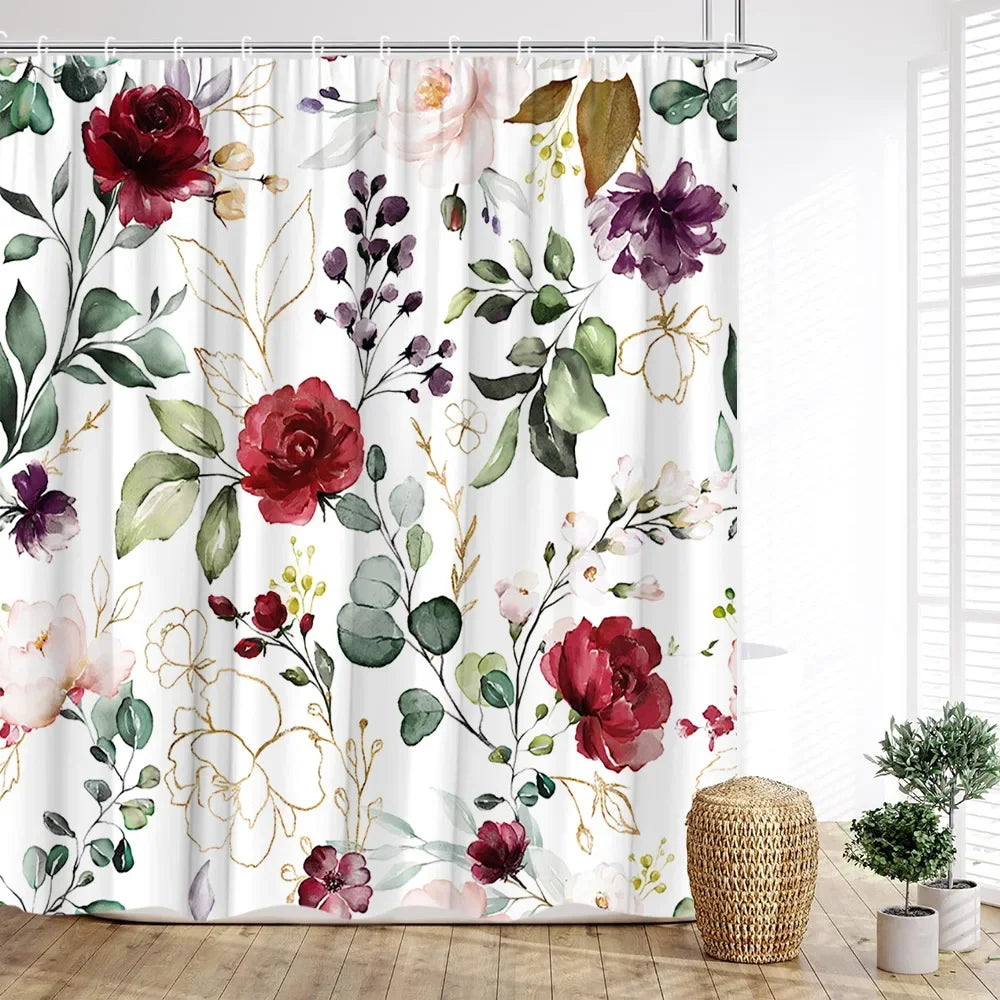 Duschvorhang – Nordic Watercolor Floral Print – 180x200cm