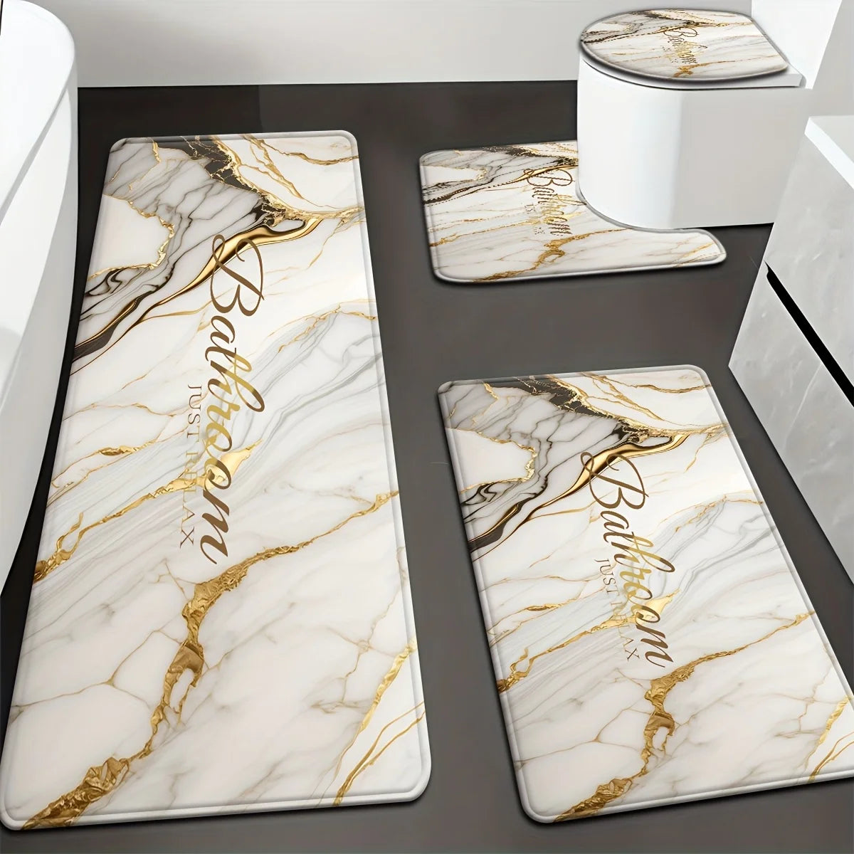 Luxus-Badset – Goldmarmor Design – Rutschfest & Soft