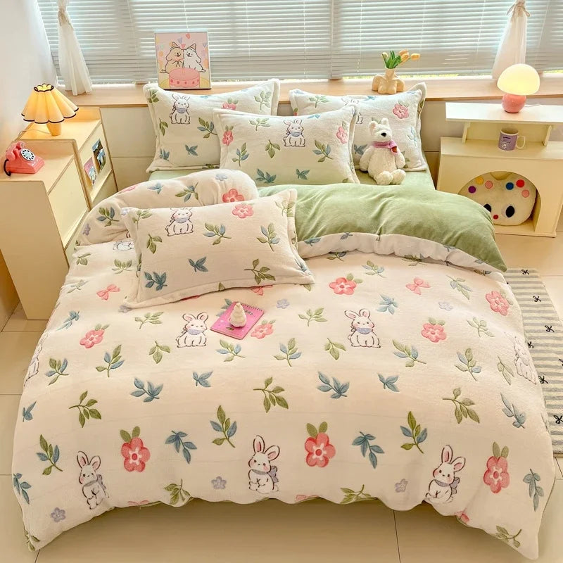 Florale Milchfleece – Moderne Doppelbettdecke 220x240