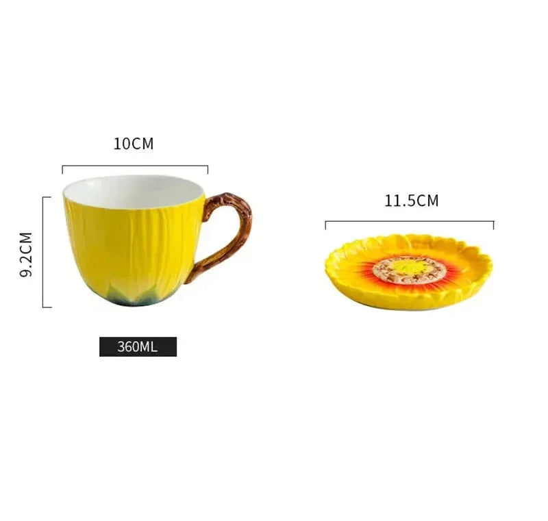 Keramik Kaffeetasse – Porzellan Sonnenblume – 360ml Kapazität