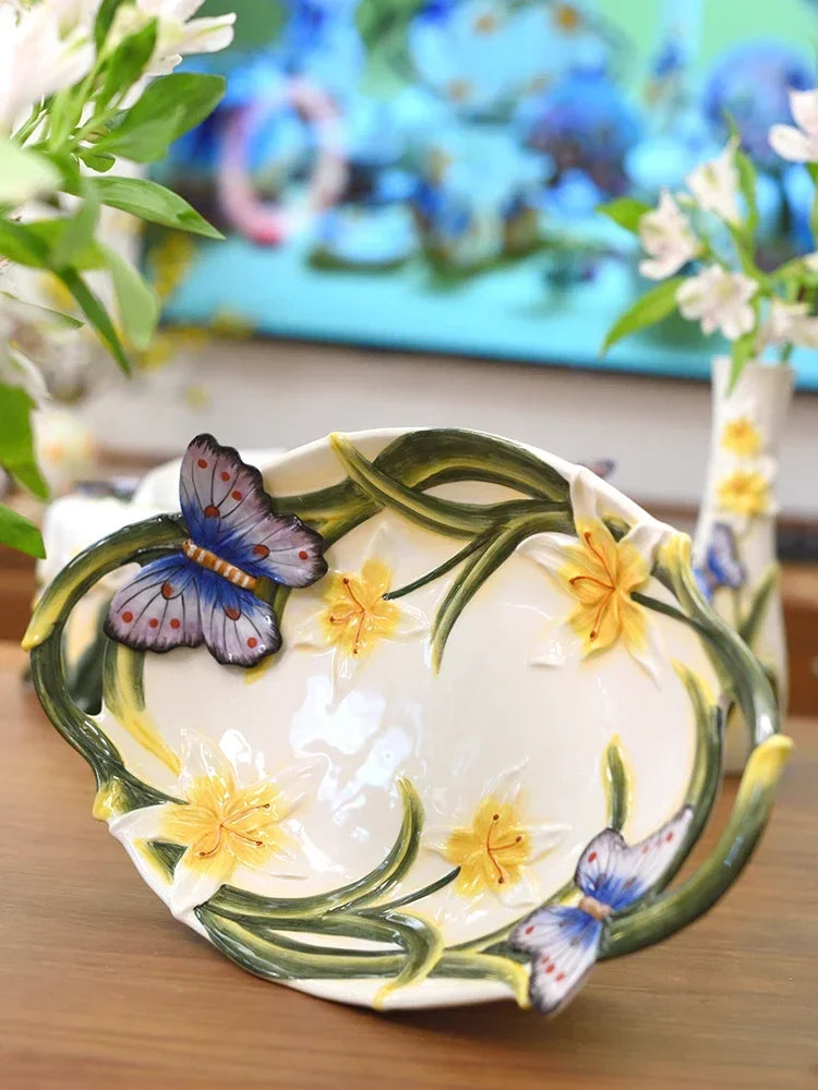 Schmetterlingsorchidee Keramiktablett – Landhausstil – 39cmx25cmx12.7cm