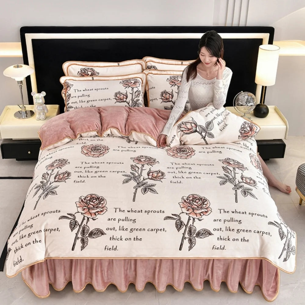 Luxus Fleece Bettwäsche in Champagner Pink im Queen 4 Teile Set, 200x230cm