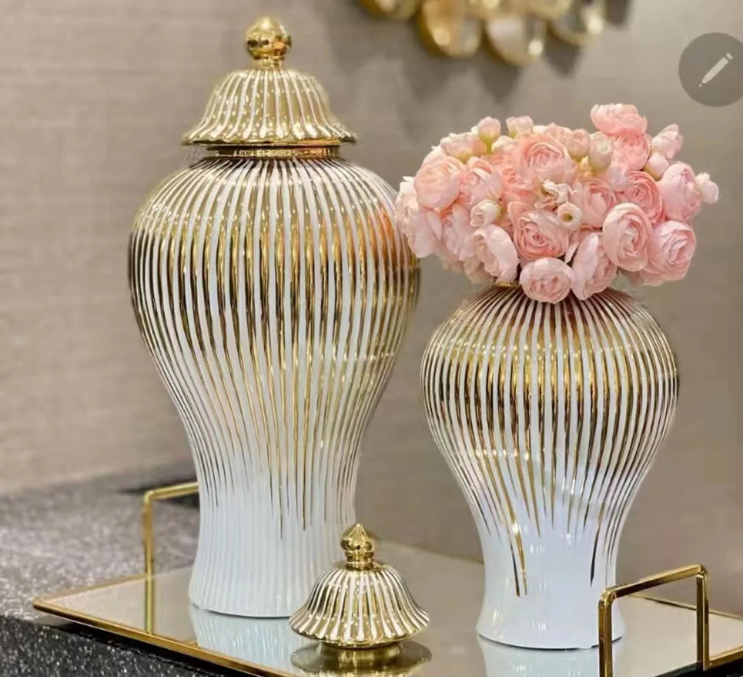 Keramik Ginger Jar – Goldstreifen Design 18x36cm