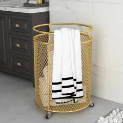 Metall-Wäschekorb – Gold Design – Rollbarer Organizer