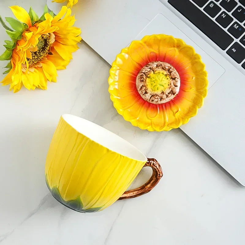 Keramik Kaffeetasse – Porzellan Sonnenblume – 360ml Kapazität