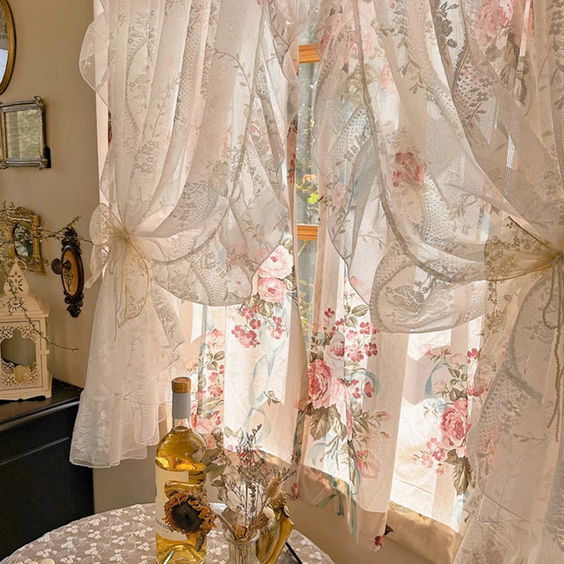 Blumenvorhänge – Romantisches Spitzendesign – 140x130cm Erkerfenster