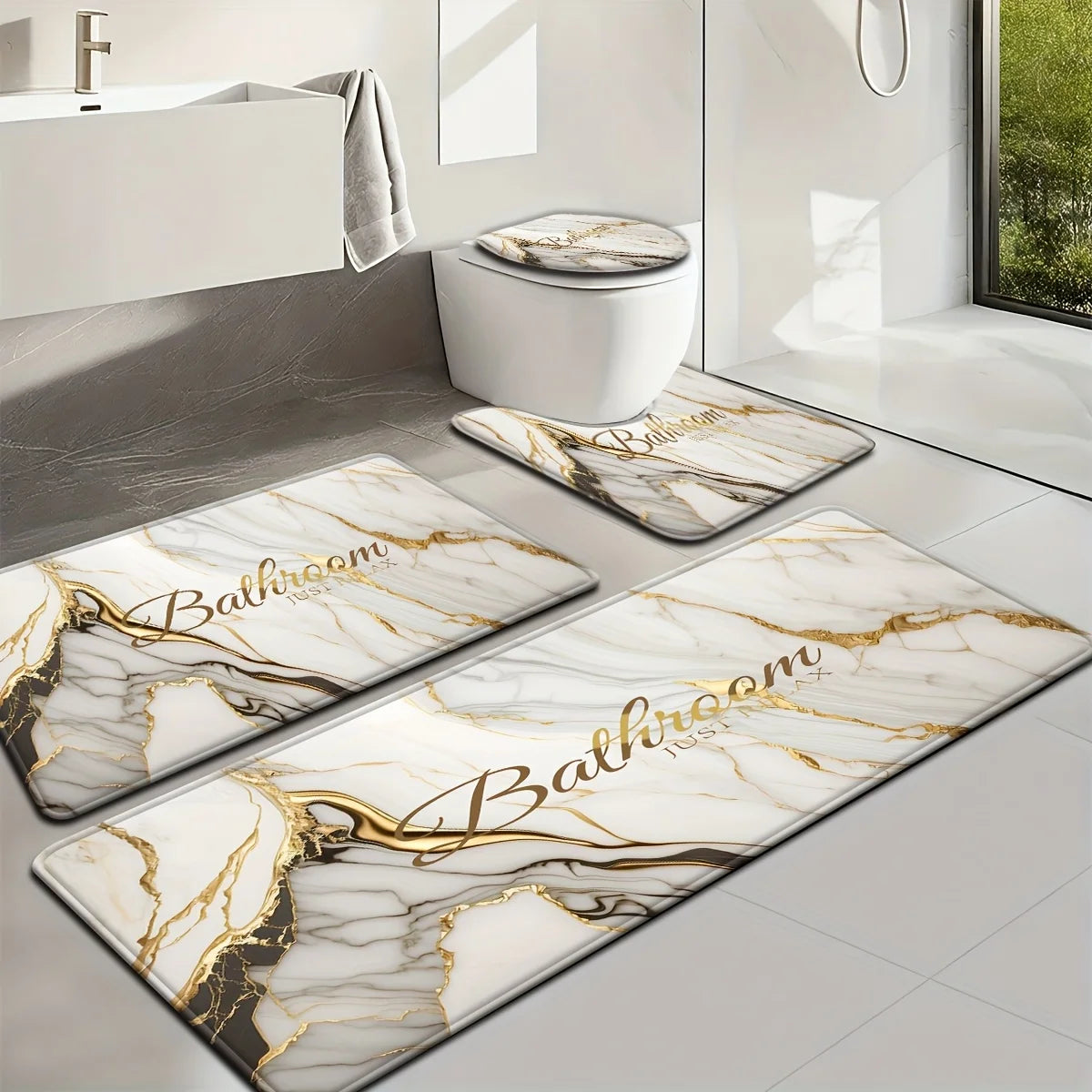 Luxus-Badset – Goldmarmor Design – Rutschfest & Soft