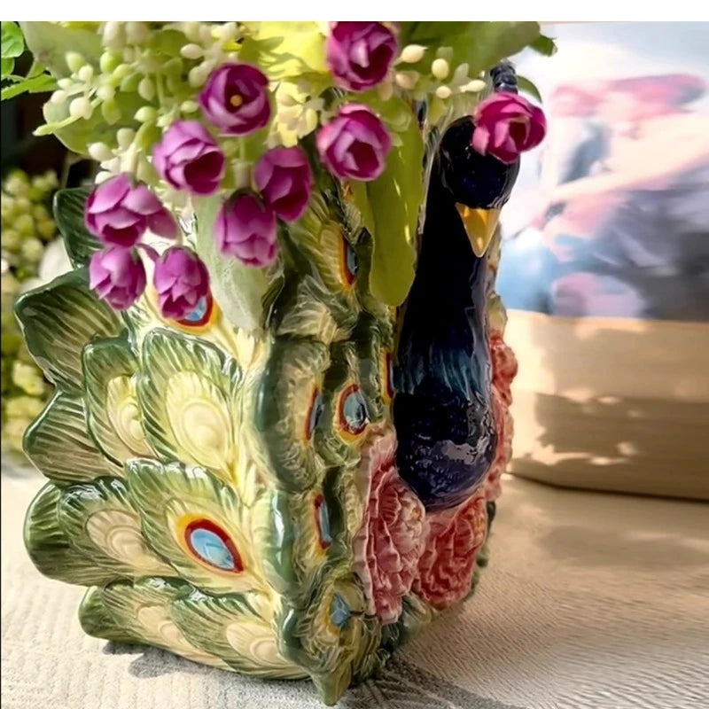 Keramikvase – Pastoral Handbemalt Pfingstrose – 28x14x23cm