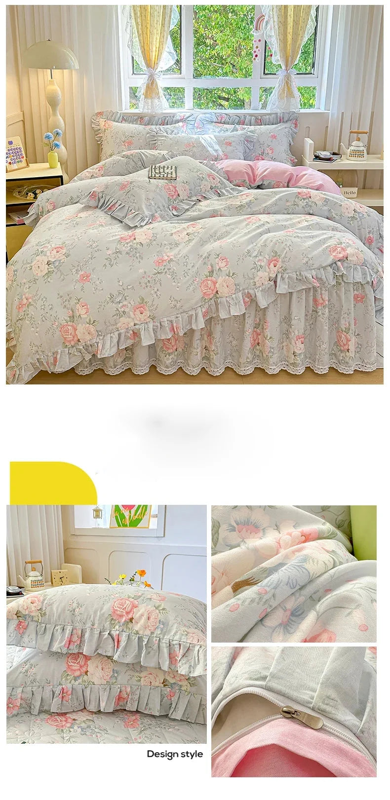 Baumwoll-Spitzenbettbezug – Landhausstil, Versch. Grössen