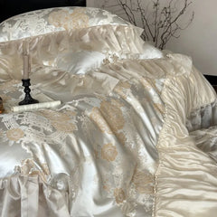 Luxuriöses Jacquard Satin Duvet – Beige Baumwoll-Hochzeitsset