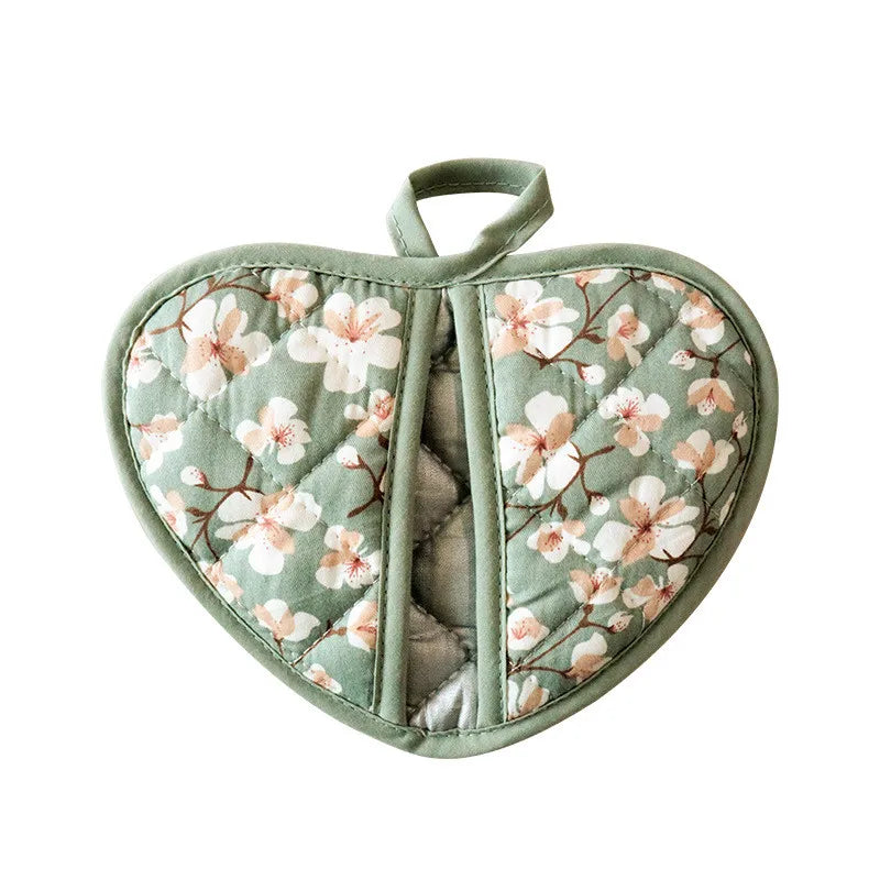 Japanische Blumen-Baumwolle-Ofenhandschuhe – Gedrucktes Herz – 15x19cm