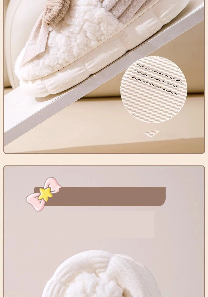 Dicke Sohle Schleifen-Pantoffeln – Plüschkomfort, Indoor