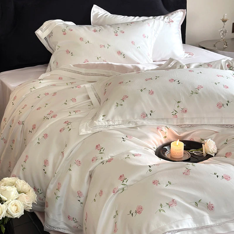 Bettwäsche-Set – Vintage Rose Spitze – Ägyptische Baumwolle 4teilig