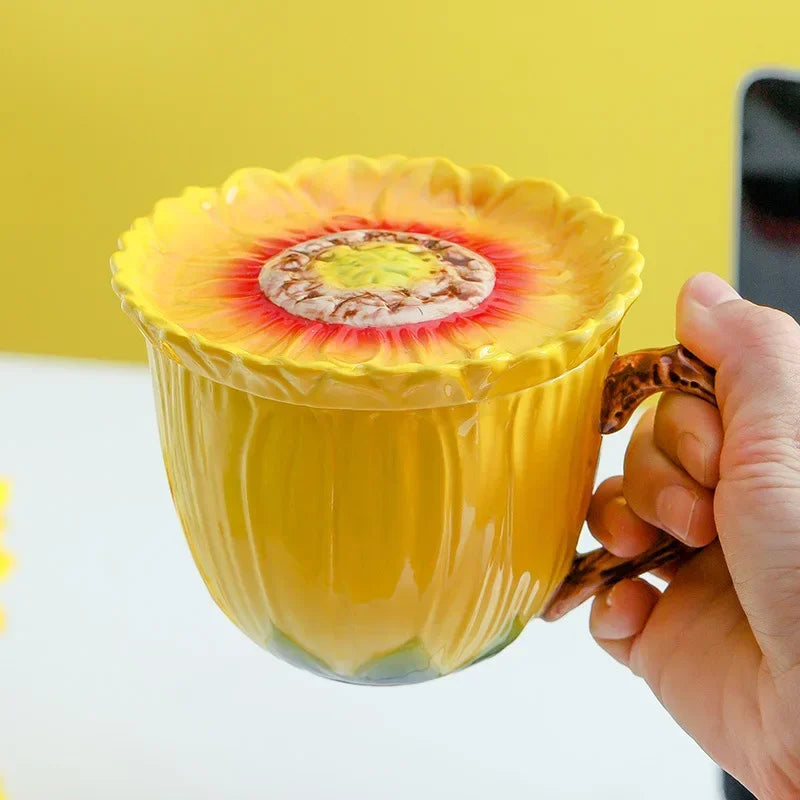 Keramik Kaffeetasse – Porzellan Sonnenblume – 360ml Kapazität
