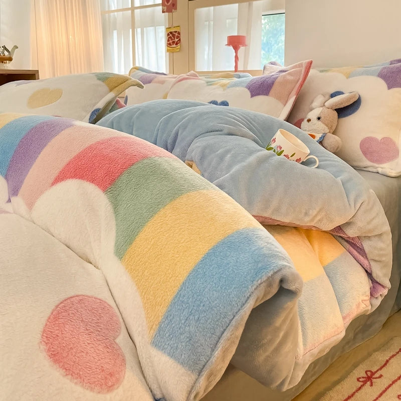 Reversible Milk Velvet Bettbezug – Sanfter Grüner Blüten