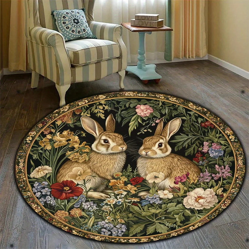 Runder Teppich – Retro-Blumendesign – 120x120cm