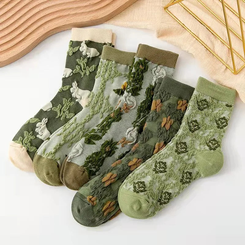 Damen Baumwollsocken – 3D Blumenstil – 5er Set