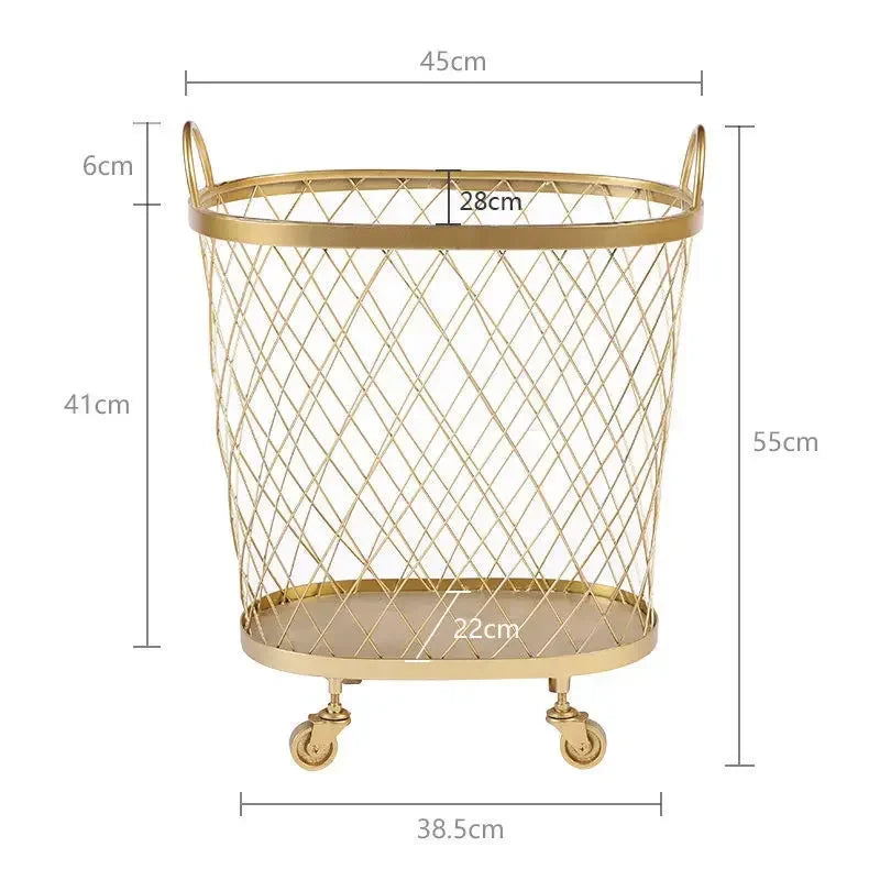 Goldener Wäschekorb mit Rollen – Modernes Design