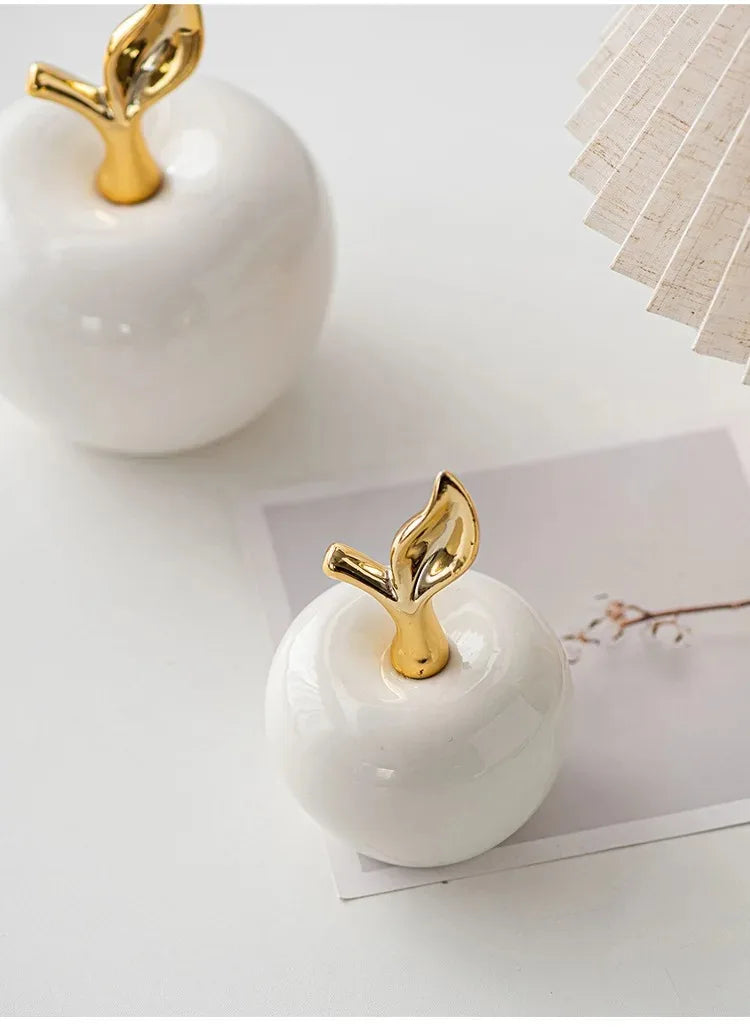 Keramik-Apfelskulptur modern weiss, Wohnzimmerdeko