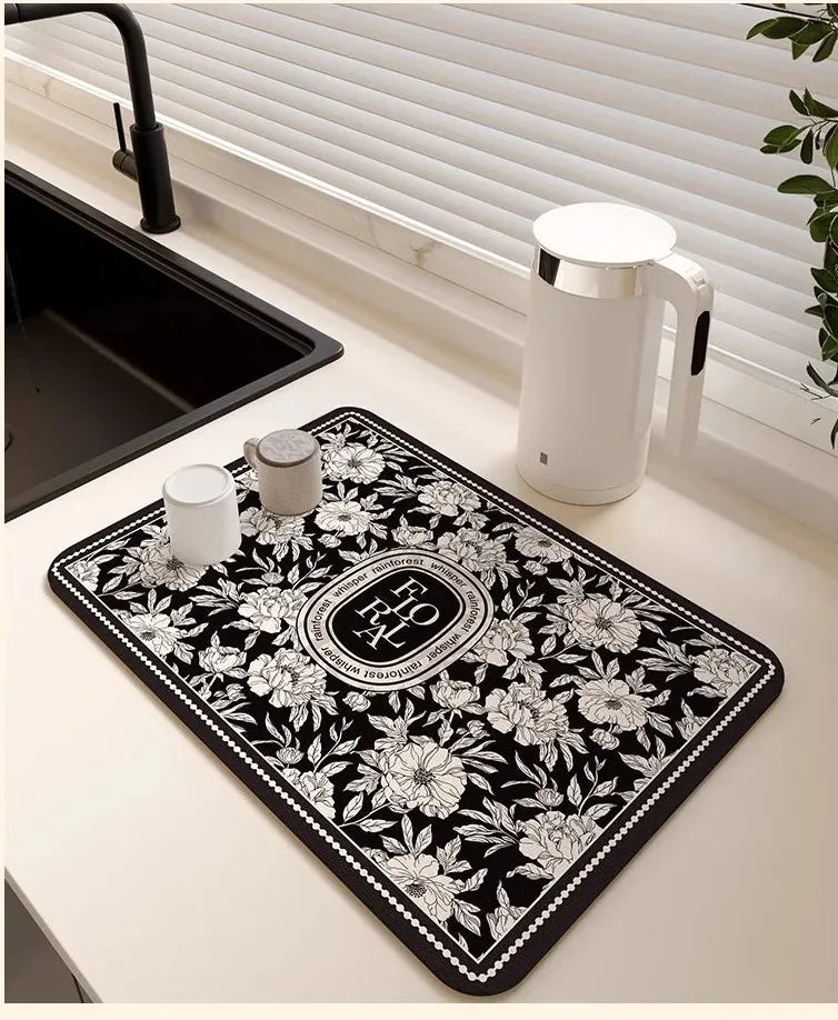 Blumiges Geschirr Trockenmatte – Umweltfreundlich Diatomeenschlamm – Diverse Grössen