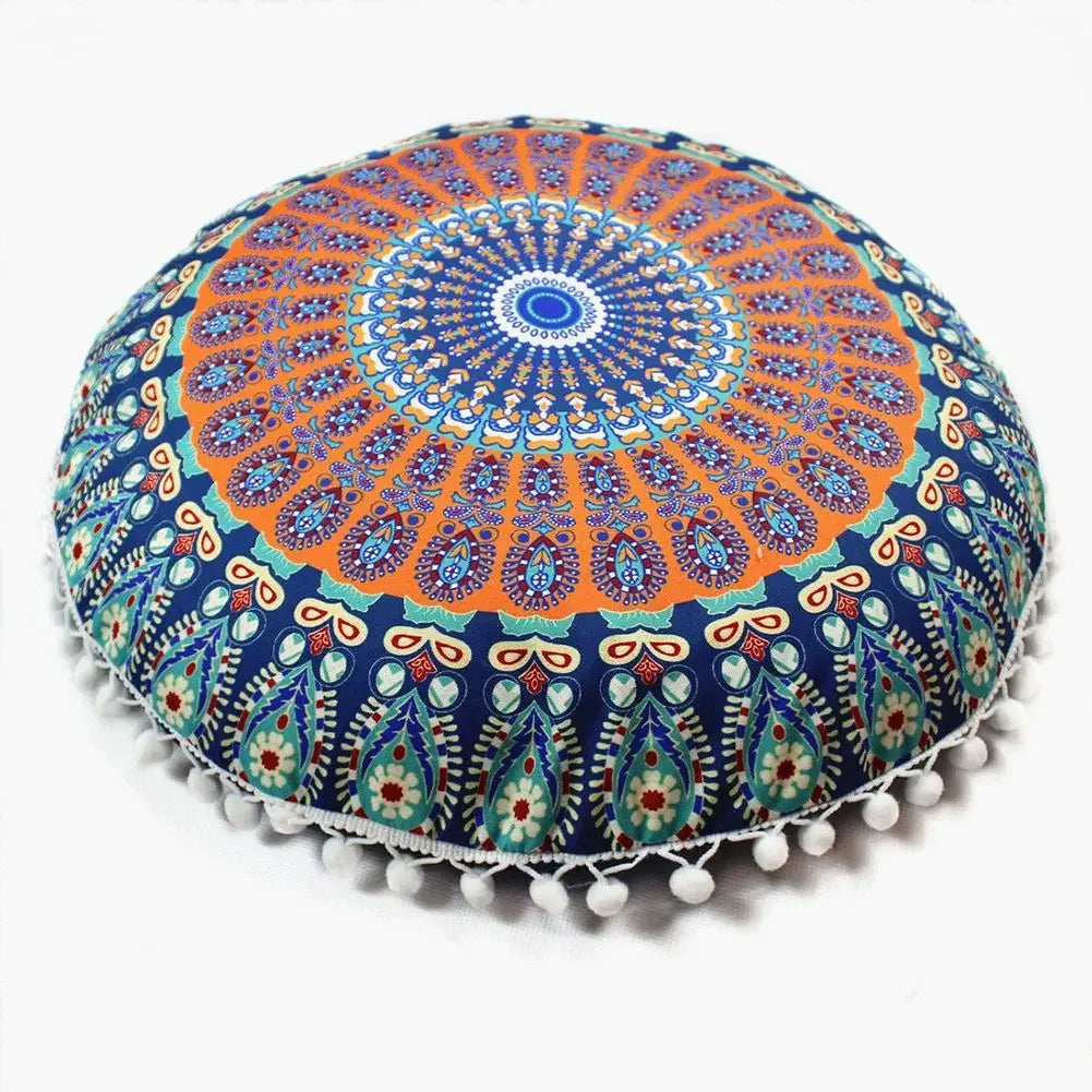 Runde Leinen-Kissenhülle – Mediterraner Stil – 43x43cm