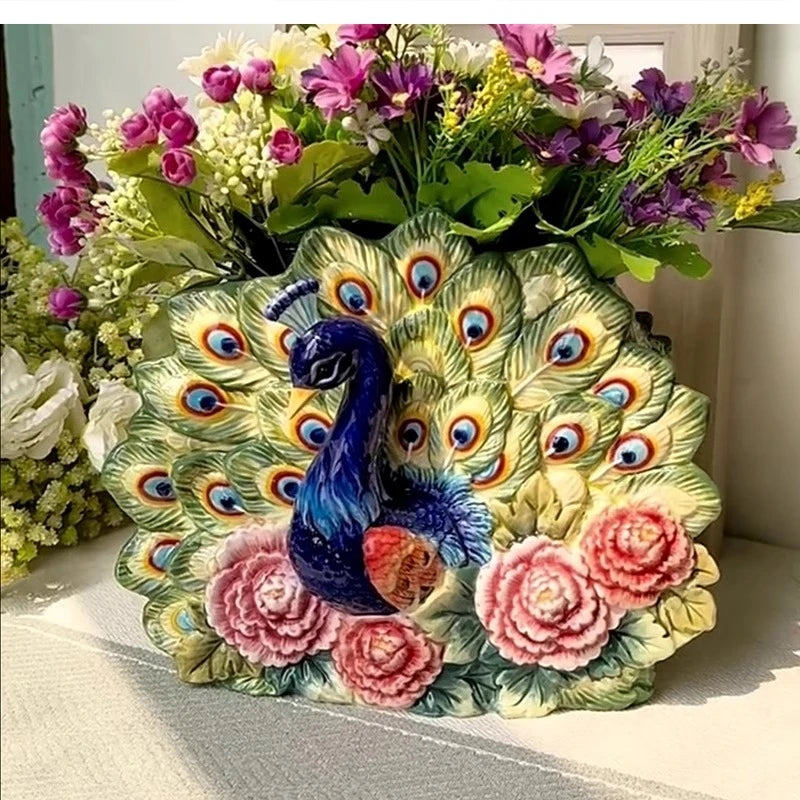 Keramikvase – Pastoral Handbemalt Pfingstrose – 28x14x23cm