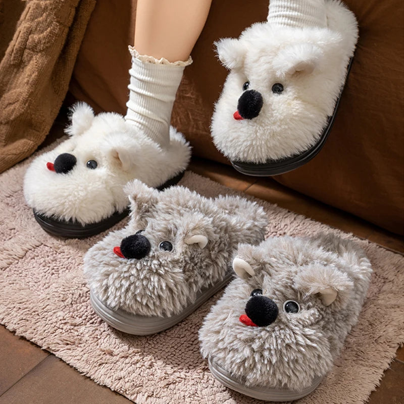Winter Cartoon-Hundeslippers – Plüschfell, Innenbereich
