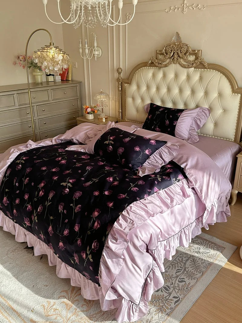 Vintage Rosenprint Baumwoll-Bettwäsche in Stil 1, Grösse: King 220x240cm