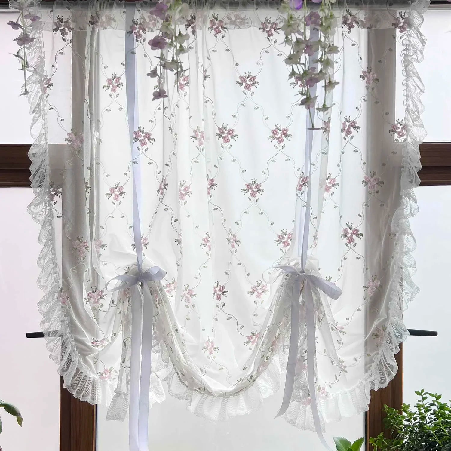 Bestickter Blumen Vorhang – Pink Europa Stil – 150cm